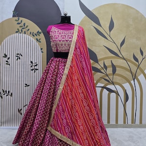 Pink Chinnon Silk Lehenga Choli With Embroidery Sequence  Work With Chinnon Silk Dupatta For Women,  Party Wear Bridesmaid Lehenga Choli