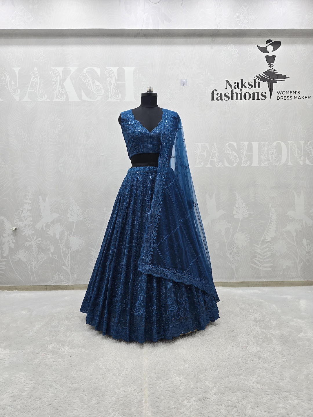 Teal Blue Georgette Lehenga Choli: Indian Wedding Outfit