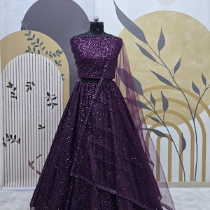 Purple Soft Net Lehenga Choli With Embroidery Sequence  Work With Soft Net Dupatta For Women,  Party Wear Bridesmaid Lehenga Choli