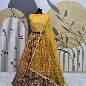 Yellow Chinnon Silk Lehenga Choli With Sequence Work Blouse With Soft Net Less Border Dupatta For Women, Bridesmaid Lehenga, Wedding Lehenga