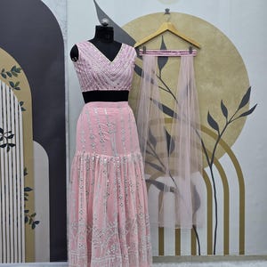 Pink Georgette Sharara Suit: Embroidered Indian Pakistani Outfit