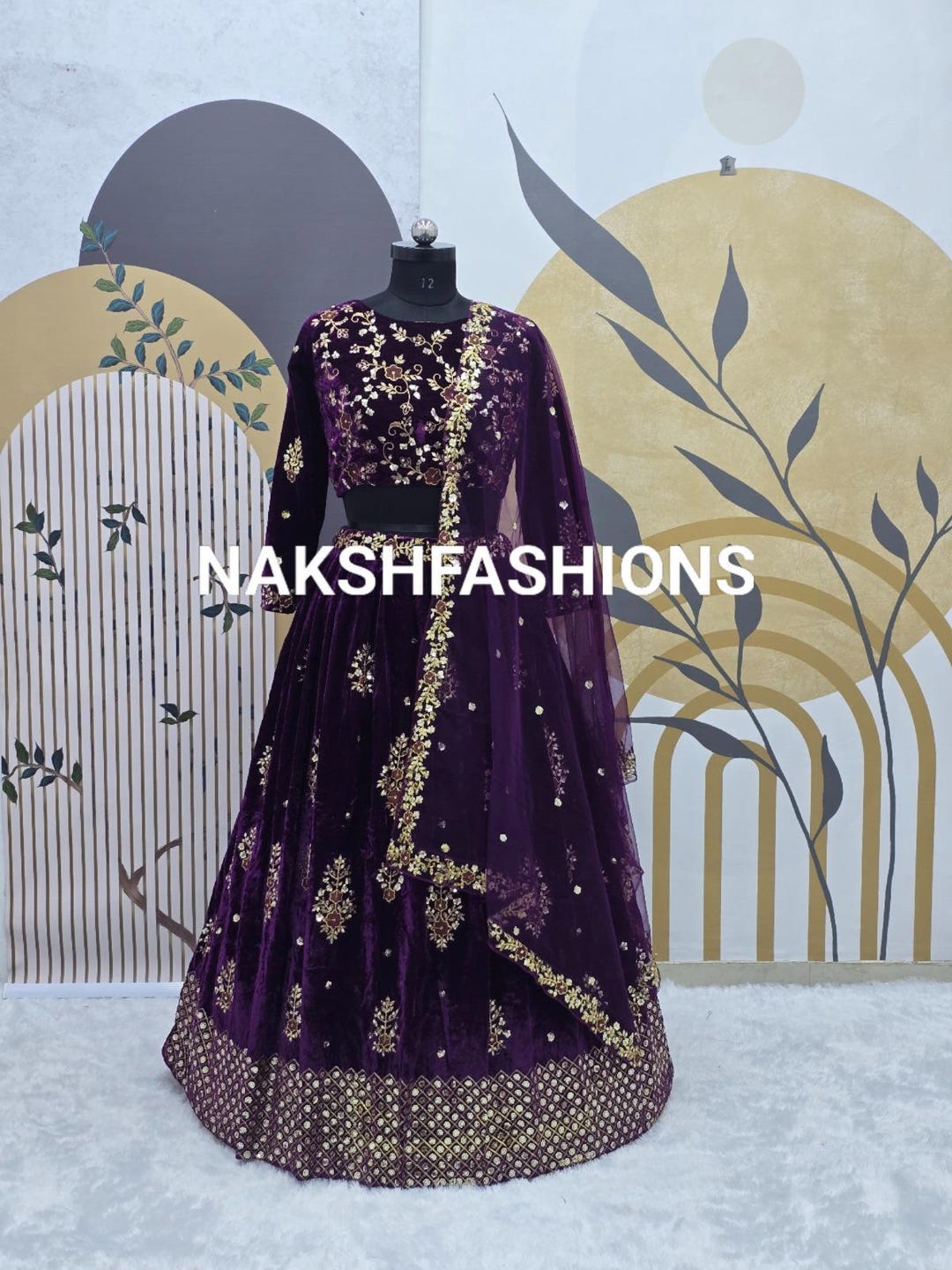 Purple Embroidered Vichitra Lehenga Choli main image 1