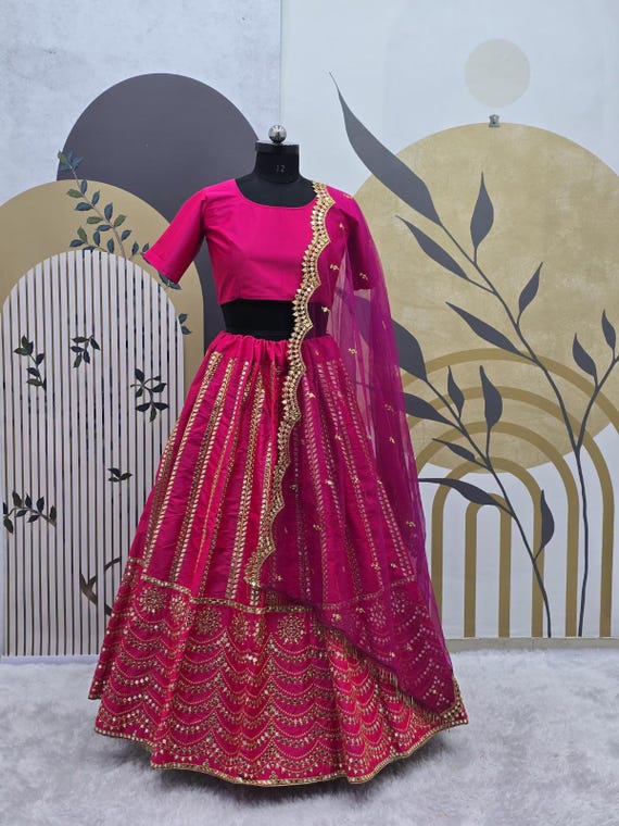 Luxurious Pink Satin Silk Lehenga Choli for Weddings, Festivals Events, Gift for Brides & Parties