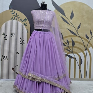 Indian Wear Lilac Purple Georgette Lehenga Choli With Thread Sequence Work And Net Dupatta For Women, Wedding Lehenga, Party Wear Lehenga