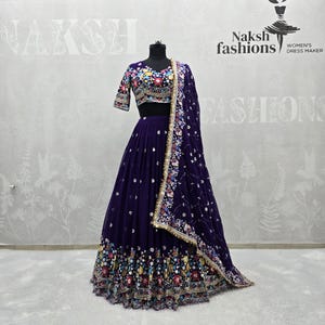 Purple Georgette Lehenga Choli With Dupatta For Wedding, Indian Wedding Designer Lehenga Choli, Reception Lehenga Choli For Women And Girls
