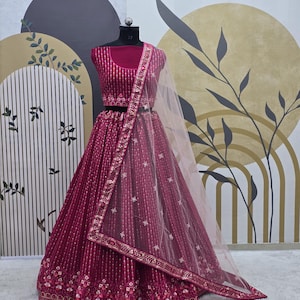 Exclusive Pink Georgette Lehenga Choli With Soft Net Dupatta For Women, Sangit Lehenga, Wedding Lehenga, Lehenga, Pink Lehenga Choli