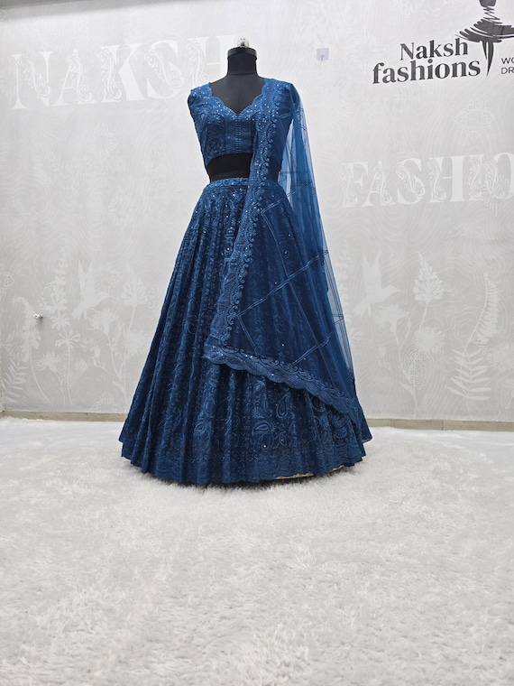 Teal Blue Georgette Lehenga Choli: Indian Wedding Outfit