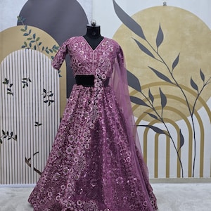 Wedding Party Wear Pink Chinnon Silk Lehenga Choli With Embroidery Sequence Work Dupatta For Women, Designer Lehenga, Reception Lehenga
