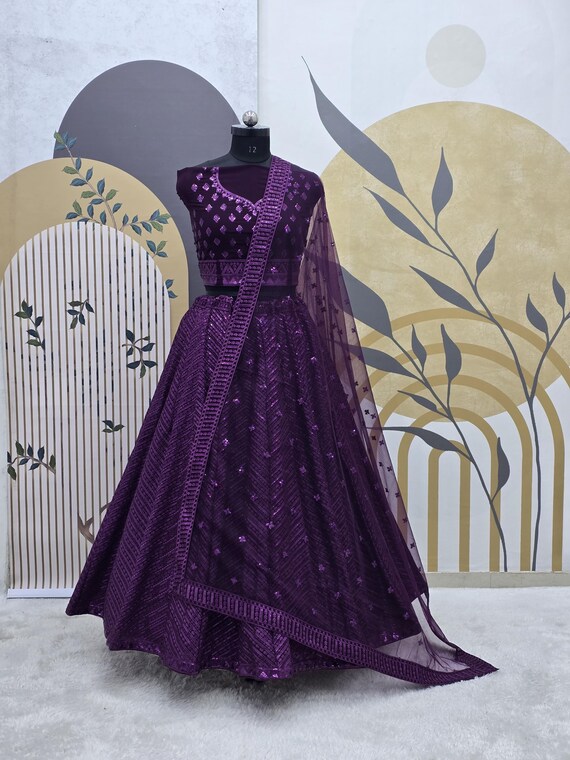 Lehenga Choli, Purple Georgette Embroidery, Wedding Festive Wear, Gift for Bridesmaids & Special Occasions