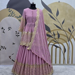 Pink Georgette Lehenga Choli And Georgette Dupatta For Women , Indian Wedding Bridesmaid Lehenga Choli , Indian Wedding Dress , Bridal Dress