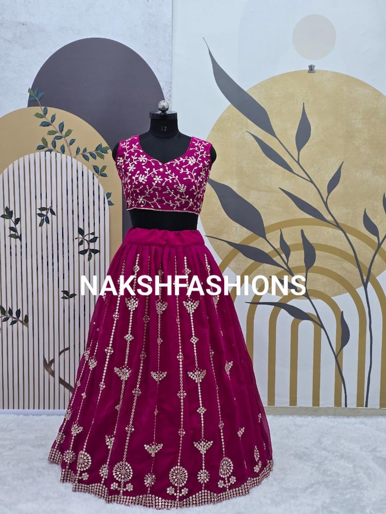 Pink Lehenga Choli With Zari Dori and Sequence Work Blouse With