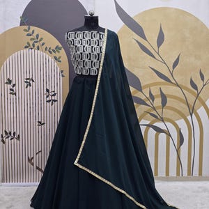 Exclusive Green Georgette Lehenga With Embroidery Sequins Work Blouse And Dupatta For Women And Girls, Party Wear Designer Lehnega Choli