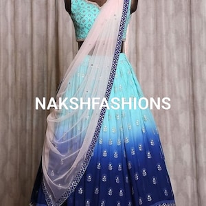 Blue Georgette Lehenga Choli With Digital Print And Heavy Embroidered With Sequence Work And Heavy Soft Net Dupatta , Party Wear Lehenga
