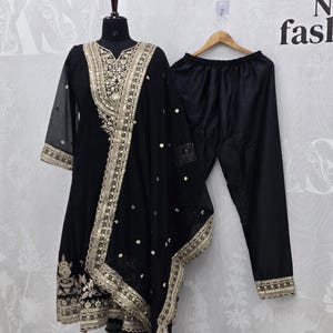 Designer Black & Gold Salwar Suit, Heavy Sequins Work Punjabi Suit, Ethnic Dress image 10