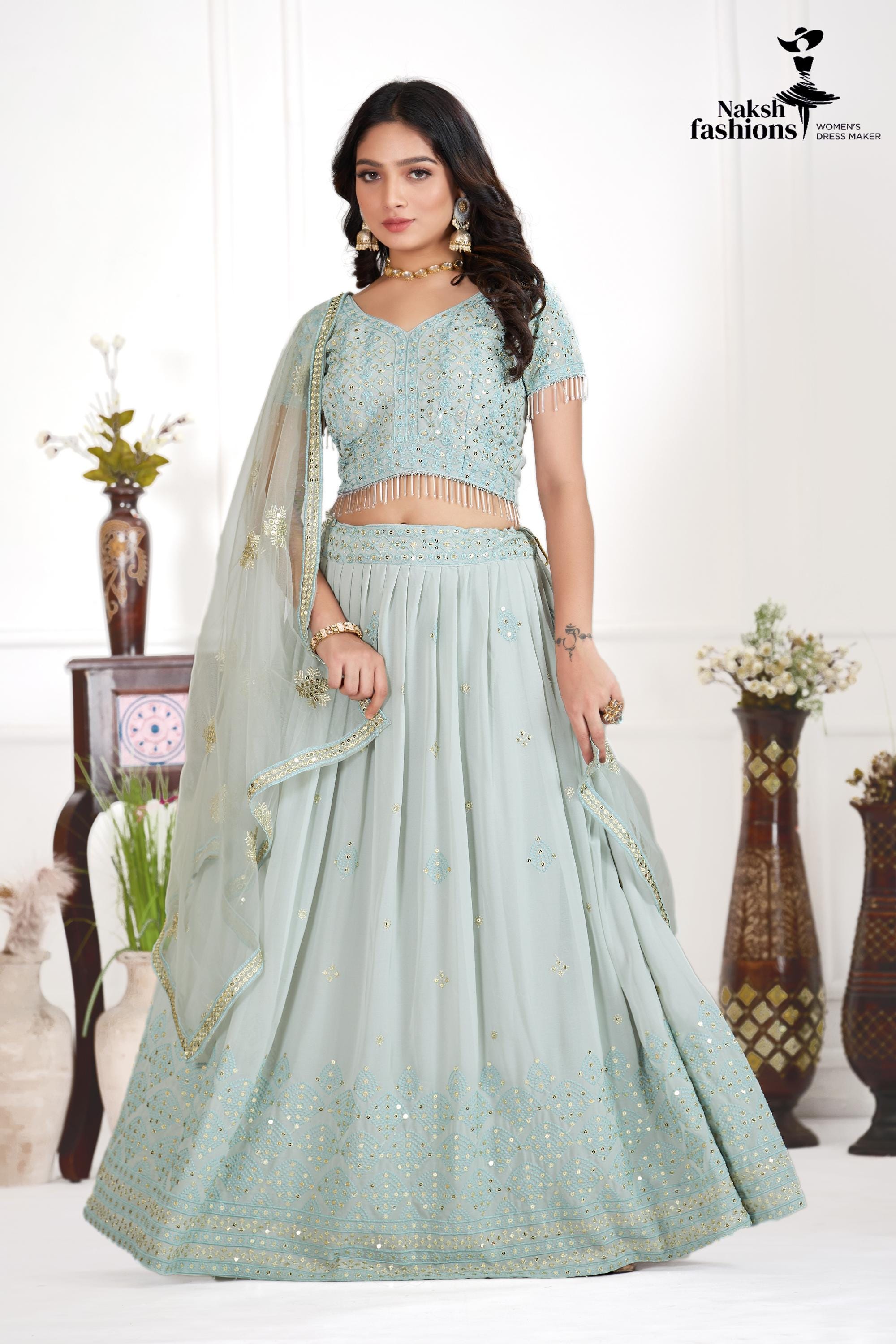 The kurti bazaar Indiase ontwerper genaaid Lehengha Choli Special Event Party Wear Skrit Blouse met Dupatta Choli, Keuze 3, ( 12 US X-Large ( Chest-44 Waist-40 Hips 46