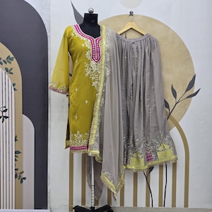 Embroidered Georgette Sharara Palazzo Suit: Indian Wedding Outfit