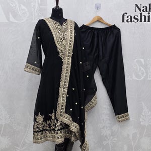 Designer Black & Gold Salwar Suit, Heavy Sequins Work Punjabi Suit, Ethnic Dress image 4