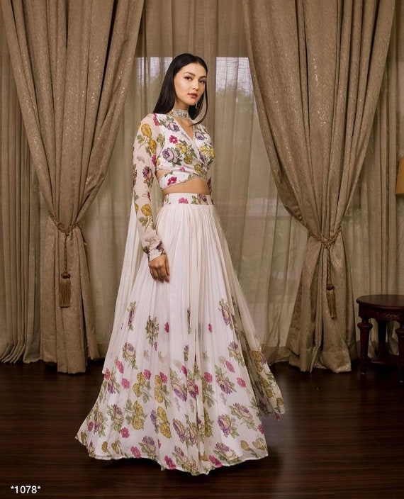 Sabyasachi Inspired Cream Color Floral Digital Printed Khadi Organza Lehenga  Choli With Mulbury Silk Blouse, Party and Wedding Wear Lehenga - Etsy Israel