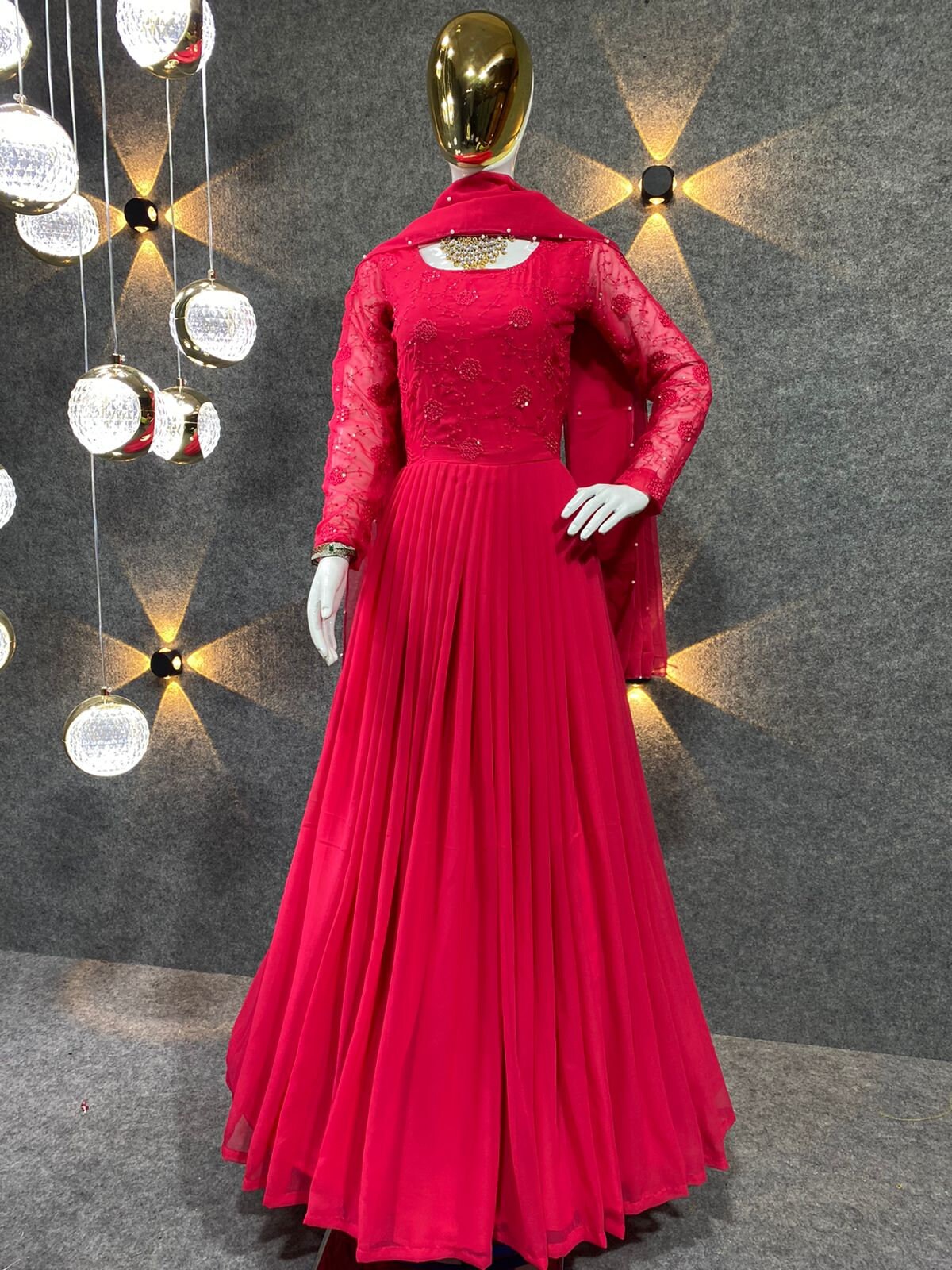 Party wear gown in red best sale colour