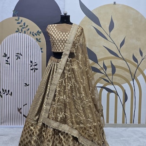 Brown Slub silk Lehenga Choli With 7Zari Sequins Embroidery Work With Soft Net Dupatta For Women,  Party Wear Wedding Bridal Lehenga Choli