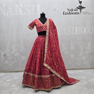 Digital Print Floral Lehenga Choli With Pink Dupatta And Embroidery Sequins Work For Wedding, Elegant Lightweight Festive Outfit For Women