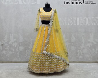 Designer Yellow Soft Net Lehenga Choli: Ready to Wear Party Outfit for Women