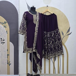 Designer Gharara Palazzo Suit: Georgette with Sequence Embroidery, Party Wear