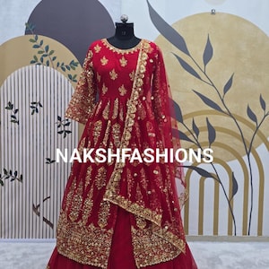Red Lehenga Choli With Embroidery And Sequence Work Top With Georgette Less Border Dupatta For Women, Bridesmaid Lehenga
