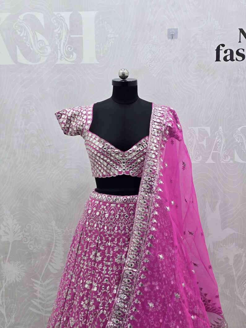Pink Georgette Lehenga Choli Bridal Ethnic Dress, Wedding Festive Wear, Gift for Bridesmaids image 4