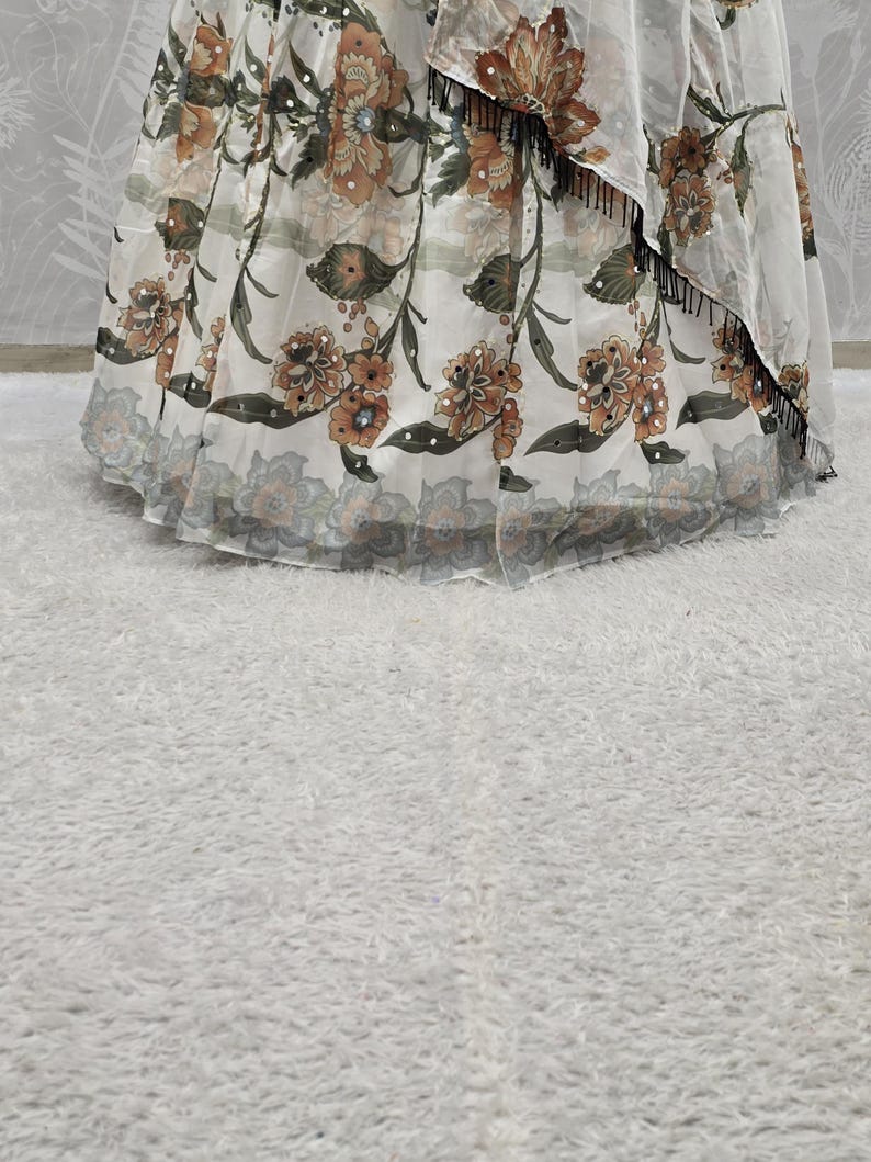 White Tabby Silk Lehenga with Embroidered Blouse, Weddings & Festivals, Elegant Gift for Bridesmaids image 10