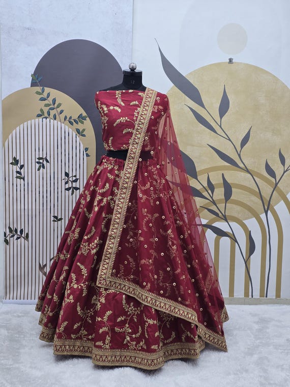 Red Art Silk Bridal Wedding Ethnic Dress for Festive Occasions, Gift for Special Events
