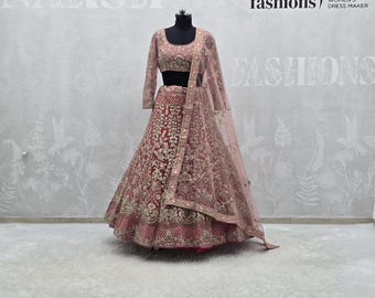 Coral Pink Soft Net Lehenga Choli: Indian Wedding Sequin Embroidery Skirt