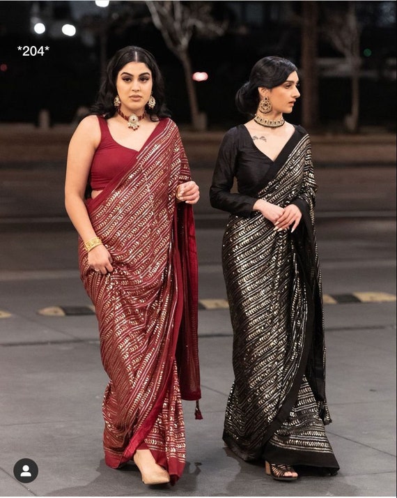 Buy Georgette Party Wear Saree With Sequence Work and Banglory