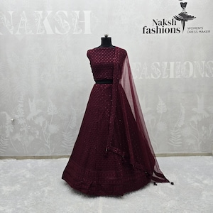 Wedding Wear Maroon Georgette Lehenga Choli With Resham And Sequins Embroidery Work With Dupatta For Women , Designer Lehenga , Lehengas