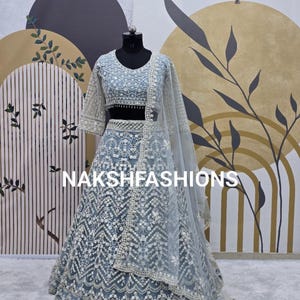 Sky Blue Net Lehenga Choli: Indian Wedding Bridesmaid Dress