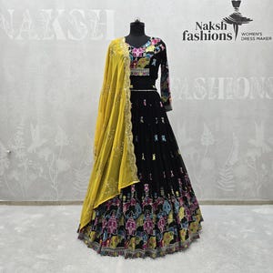 Black Georgette Lehenga Choli With Embroidery Sequence Work Top With Georgette Less Border Dupatta For Women, Bridesmaid Lehenga