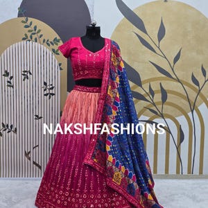 Indian Wear Pink Chinnon silk Lehenga Choli With Embroidery Sequence Work And Chinnon Dupatta Women, Wedding Lehenga, Bridesmaid Lehenga