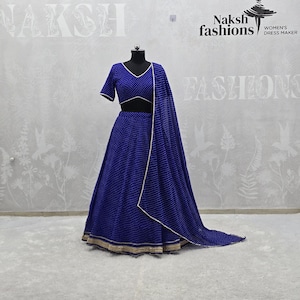 Blue Laheriya Print Lehenga Choli Set: Georgette Dupatta, Indian Wedding Wear