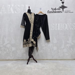 Designer Black & Gold Salwar Suit, Heavy Sequins Work Punjabi Suit, Ethnic Dress image 1