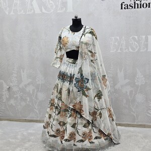 White Tabby Silk Lehenga with Embroidered Blouse, Weddings & Festivals, Elegant Gift for Bridesmaids image 8