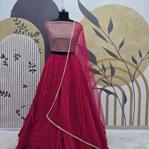 Designer Red Georgette Lehenga Choli With Embroidery Sequence Work And Dupatta For Women, Wedding Lehenga Choli, Ethnic Wear Lehenga