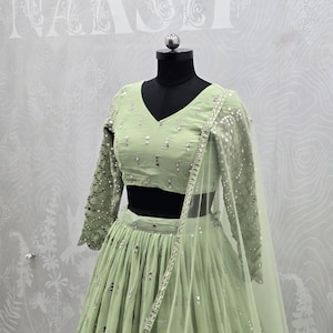 Lehenga Choli, Pista Green Georgette Bridal Outfit, Wedding Gift for Bridesmaid or Bride image 5