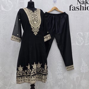 Designer Black & Gold Salwar Suit, Heavy Sequins Work Punjabi Suit, Ethnic Dress image 3