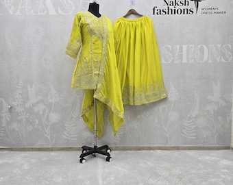 Set Kurta Sharara in seta Chinnon ricamato: abito da festa indiano
