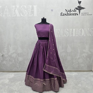 Purple Chanderi Lehenga Choli: Zari Weaving, Indian Wedding Wear