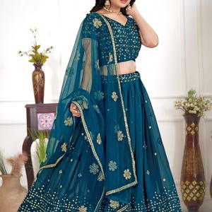 Dark Blue Georgette Lehenga And Soft Net Dupatta For Women , Indian Lehenga , Bridesmaids Wedding Lehenga , Chaniya Choli , Pink Lehenga