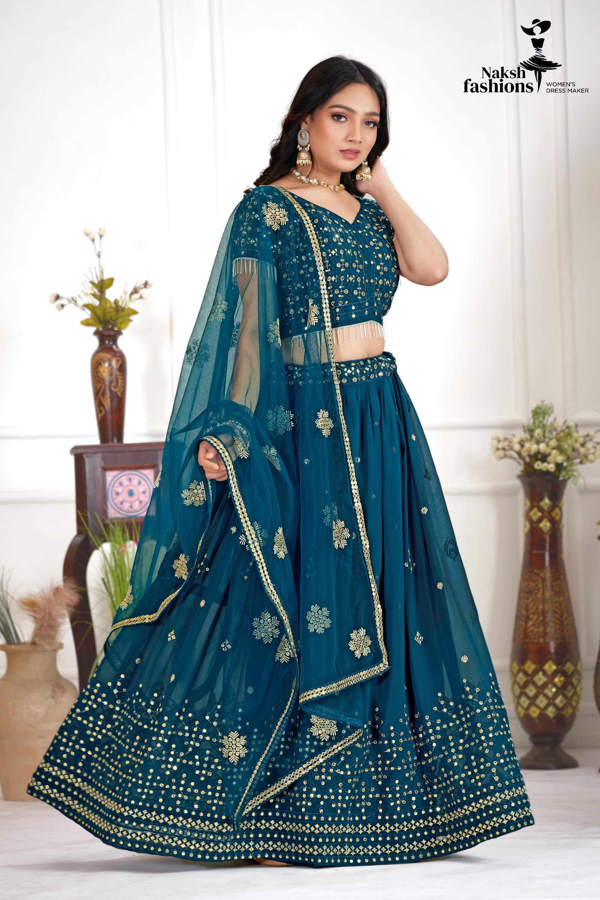 Dark Blue Georgette Lehenga And Soft Net Dupatta For Women , Indian Lehenga , Bridesmaids Wedding Lehenga , Chaniya Choli , Pink Lehenga
