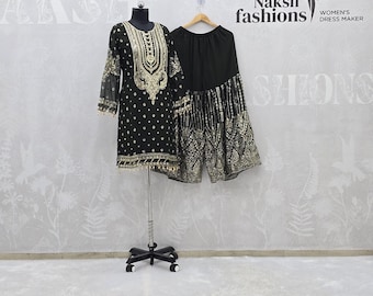 Salwar Kameez in georgette verde oliva: set da festa indiano Sharara