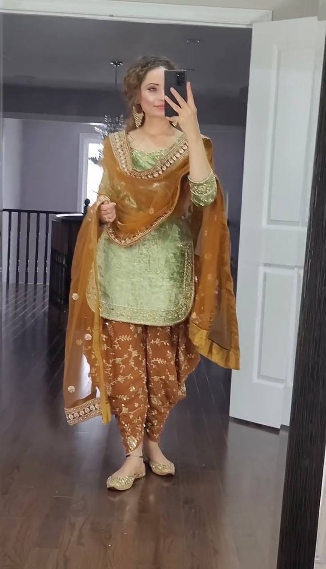 Designer Party Wear Top, Dhoti Salwar & Dupatta