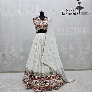 Ready To Wear White Georgette Lehenga Choli Set For Wedding, Indian Designer Party Wear Lehenga Choli For Women, Navratri Lehenga, Lehengas